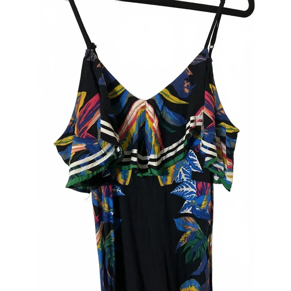 Flying Tomato Black Floral Print Cold Shoulder Jumpsuit S - Picture 3 of 6